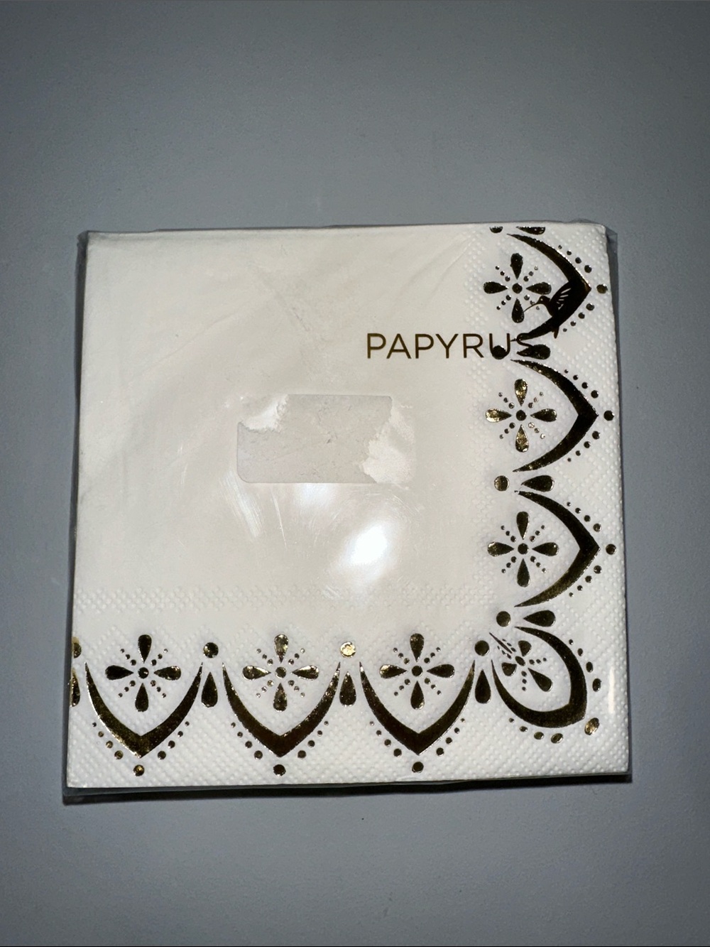PAPYRUS White Gold Trim Square Cocktail Napkins 40 pk x 1